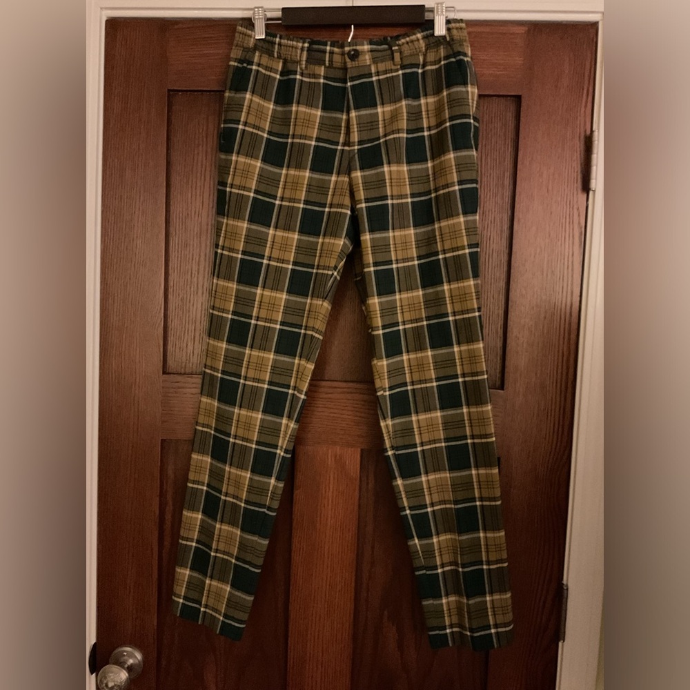 Scotch & Soda Green Tan Plaid Tailored Trousers Pants W29 L32